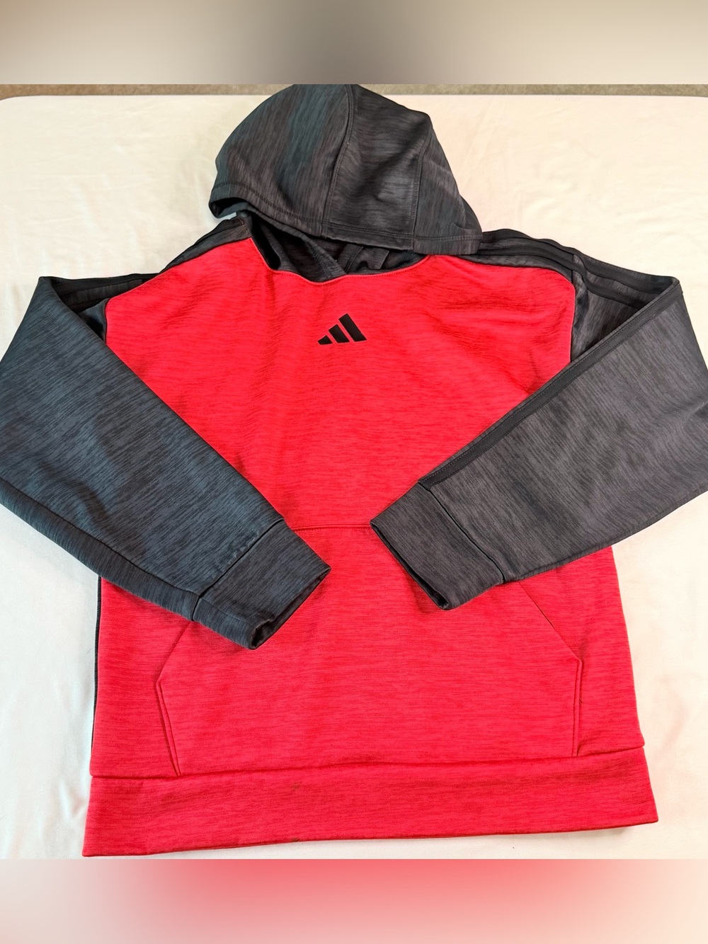 Adidas Boys Pullover Hoodie Red Black Colorblock Size M (10/12)